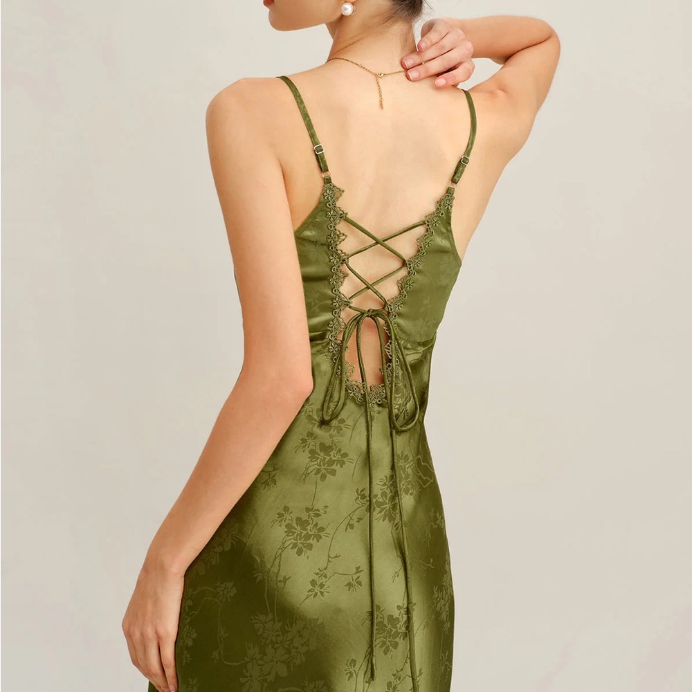 Rihoas Green Jacquard Corset Slip Maxi Dress - Picture 3 of 7